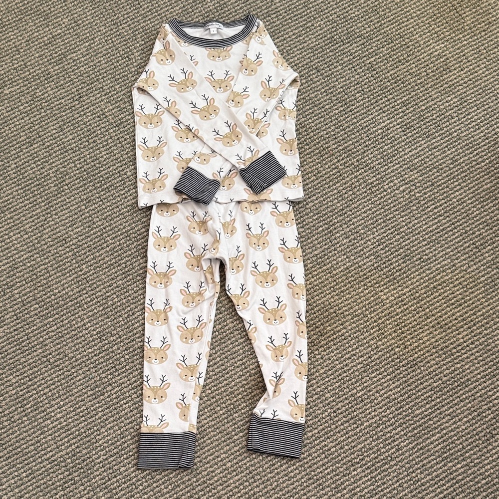 Reindeer Kids Pajamas - Tan and Gray